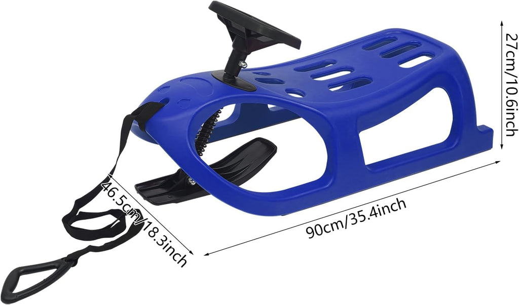 Snow Sled for Kids - Single Rider Winter Sleigh Kids Sled with Pull Rope and Steering Wheel -Outdoor Plastic Winter Sleigh Resistant 220lbs Capacity