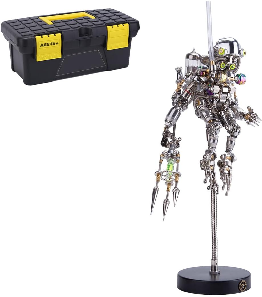 3D Metal Puzzle Animal Model Kit, 700PCS DIY Assemble Steampunk Mechanical Diver Ape with Glowing Trident, Creative Handcrafted Metal Art Craft Desktop Display & Decoration for Adults