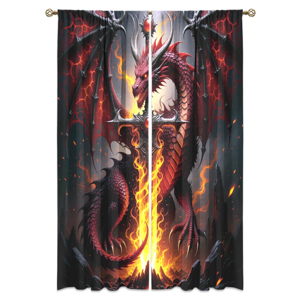 Traditional Ukiyoe Wildlife Dragon Curtains-Dreamy Ancient Japan Architecture Rod Pocket Back Tab Window Drapes,Japanese Samurai Thermal Insulated Blackout Curtain,2pcs,Each 52“W x 96”L