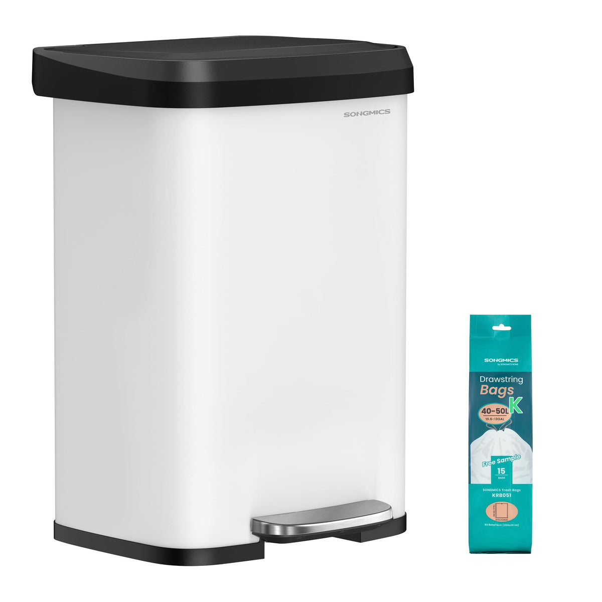 SONGMICS Kitchen Trash Can, 21 Gallon (80 L) Stainless Steel Garbage Can, with Stay-Open Lid and Step-on Pedal, Soft Closure, Tall, Large and Space-Saving, Black ULTB534B01