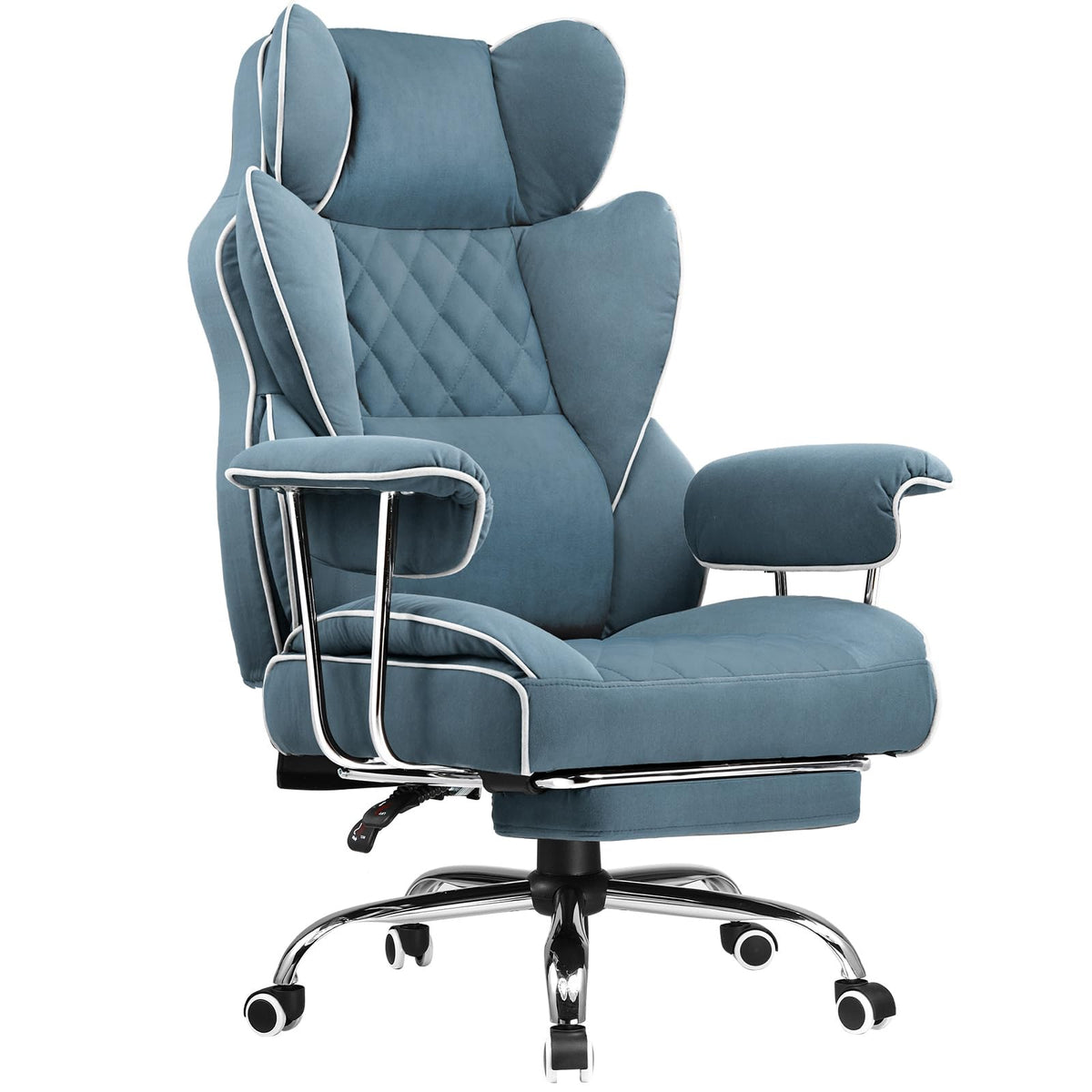 COMHOMA Big and Tall Office Chair, High Back Leather Gaming Chair with Footrest, Executive Ergonomic Office Chair with Pocket Spring Lumbar Support and with Outward Fixed Soft Armrests