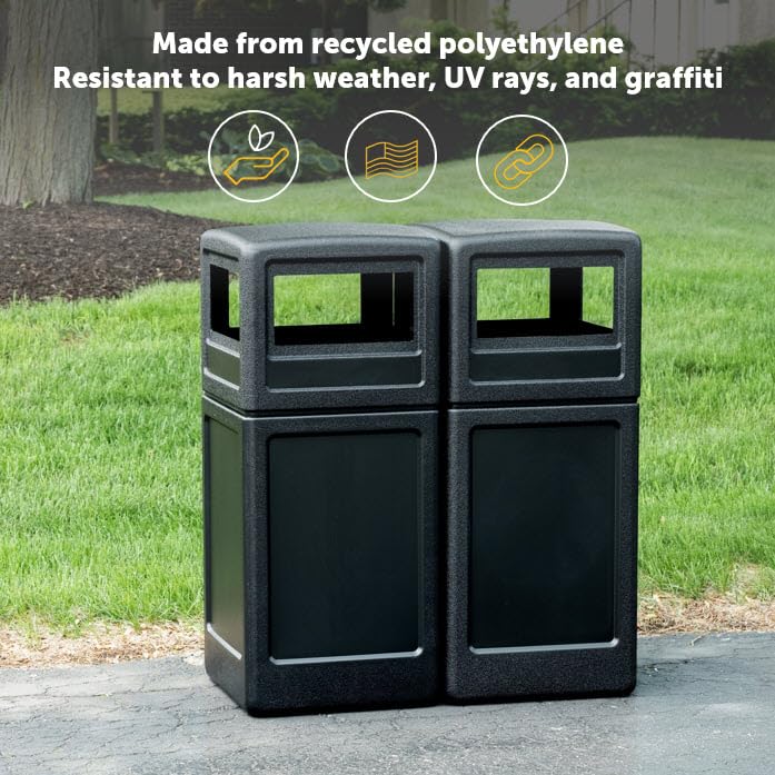 Commercial Zone-73290199 PolyTec 42 Gallon Square Waste Container with Dome Lid Color: Black