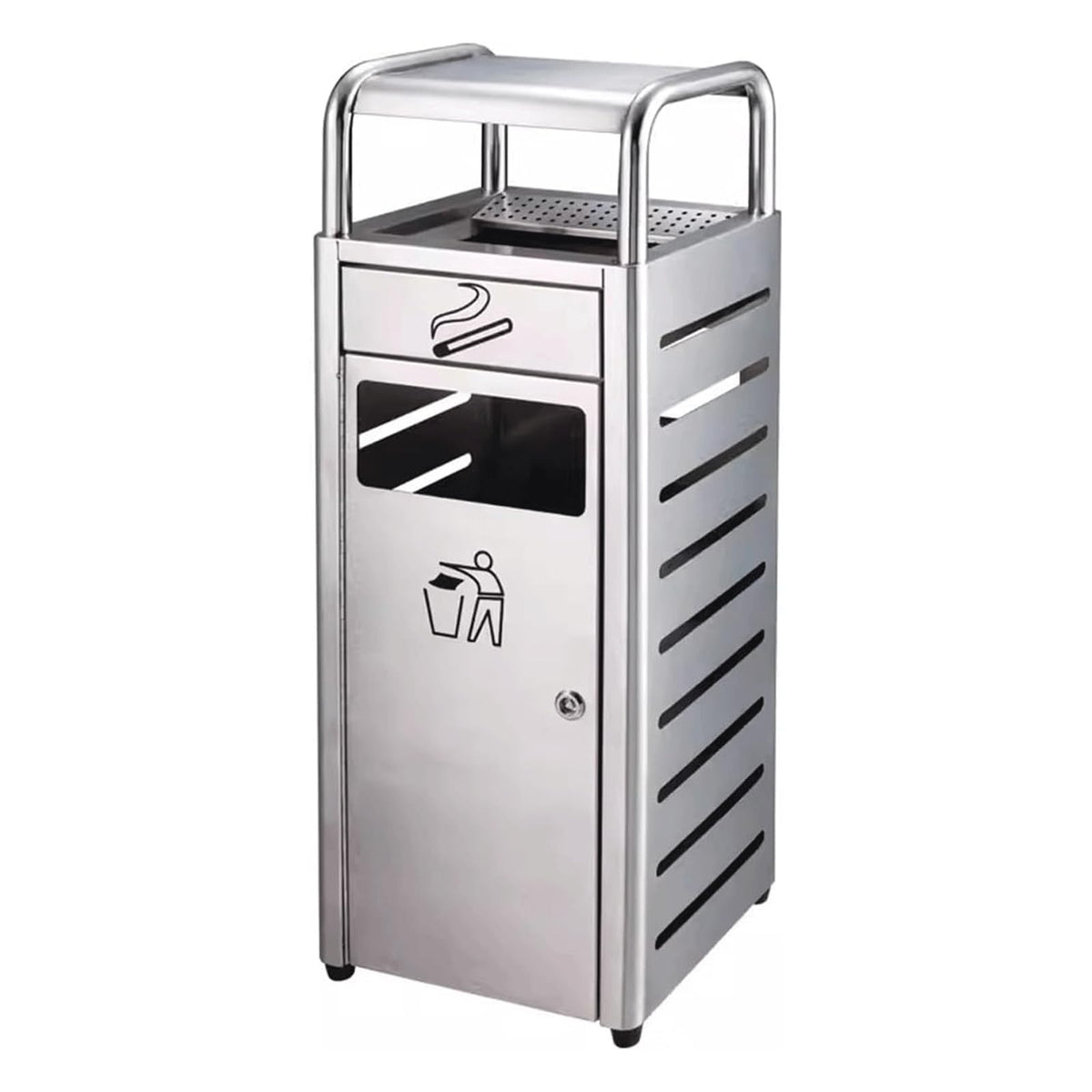 Practical Garbage Can Thickened Outdoor Ashtray Trash Can Vertical Ashtray Brushed Process Stainless Steel Cigarette Butt Column Ashtray Trash Bin Reliable