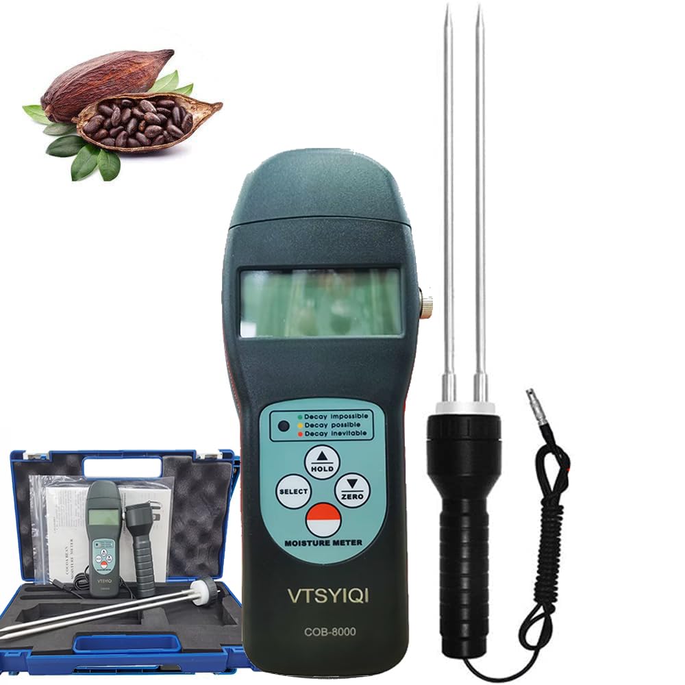 Digital LCD Cocoa Bean Moisture Meter Tester Cocoa Bean Humidity Tester COB-8000 with Test Range 0 to 24% for Cocoa Bean Water Measurement
