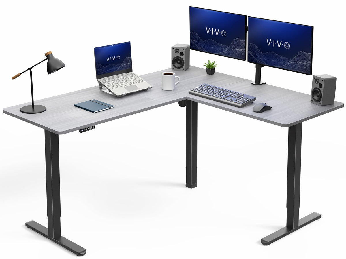 VIVO Light Wood 63 x 55 in Corner Standing Desk, DESK-E3CTGC
