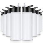 32 oz Insulated Water Bottle Bulk 8 Pack, Stainless Steel Sports Water Bottles with Straw Lid & Wide Mouth Lids, Double Walled Vacuum, Leak Proof, White