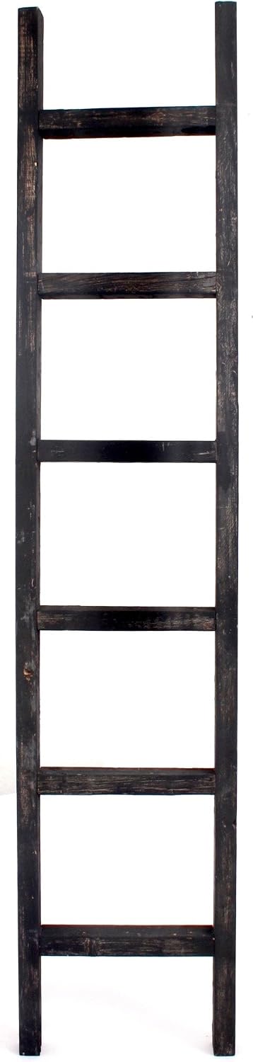 BARNWOODUSA 5 FT Decorative Ladder, Reclaimed Wood Ladder - Smoky Black