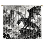 Dreamy Pink Wildlife Dragon Curtains-Fantasy Medieval Castle Rod Pocket Back Tab Window Drapes,Mythological Dragon Floral Roses Thermal Insulated Blackout Curtain,2pcs,Each 52“W x 96”L
