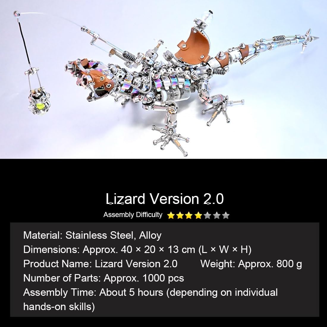 3D Metal Puzzle for Adults, Chameleon Puzzle Building Set, 3D Metal Model Kit, Brain Teaser Puzzles DIY Assembling for Stress Relief - High end Men's Gift (1100pcs)