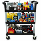 Simpli-Magic Rolling Utility Cart on Wheels, Heavy Duty with Ergonomic Handle, Deep Shelves for Garage, Warehouse, Workshop, 600-Pound Capacity, 40x33x17-Inch, Steel, Black