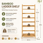 4-Tier Bamboo Bookshelf Ladder Shelf Plant Stand Rack, Wood Bookshelf Natural Wood Shelving Unit, Space-Saving Leaning Bookcase with Sturdy Frame, Bamboo Shelf Decorative Display R
