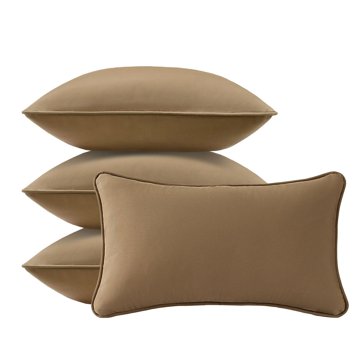4 Pack Sunbrella Outdoor Water Repellent Throw Pillows 18x18 Inch with Insert, Decorative Square Patio Pillows for Home Garden Couch Balcony, Canvas Camel