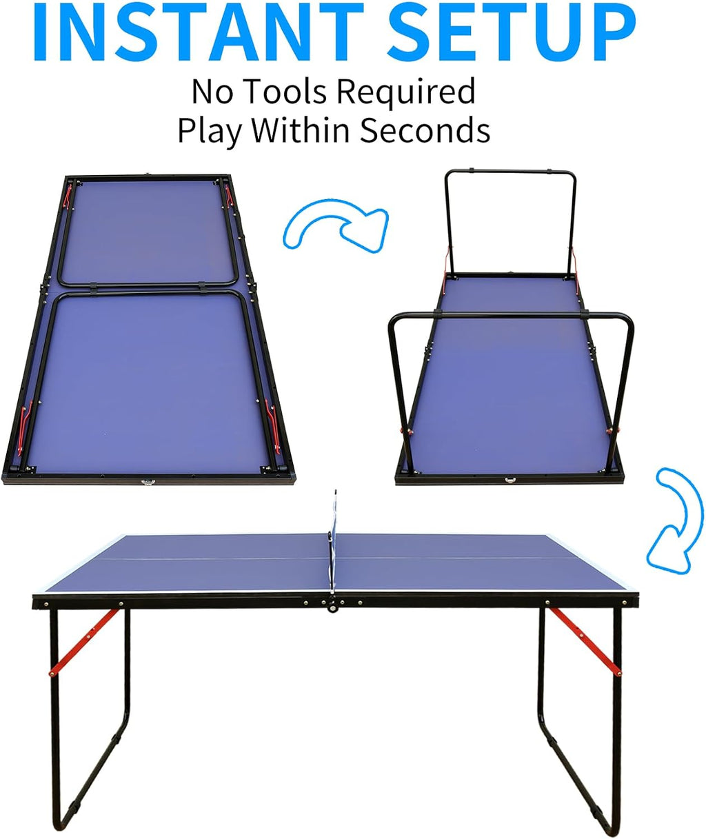 4.5FT/6FT/9FT Ping Pong Table Foldable, MDF Multi-Use Portable Table Tennis Table with Net, Paddles & Balls for Kids Teens Adults Indoor/Outdoor Game - Quick Assembly