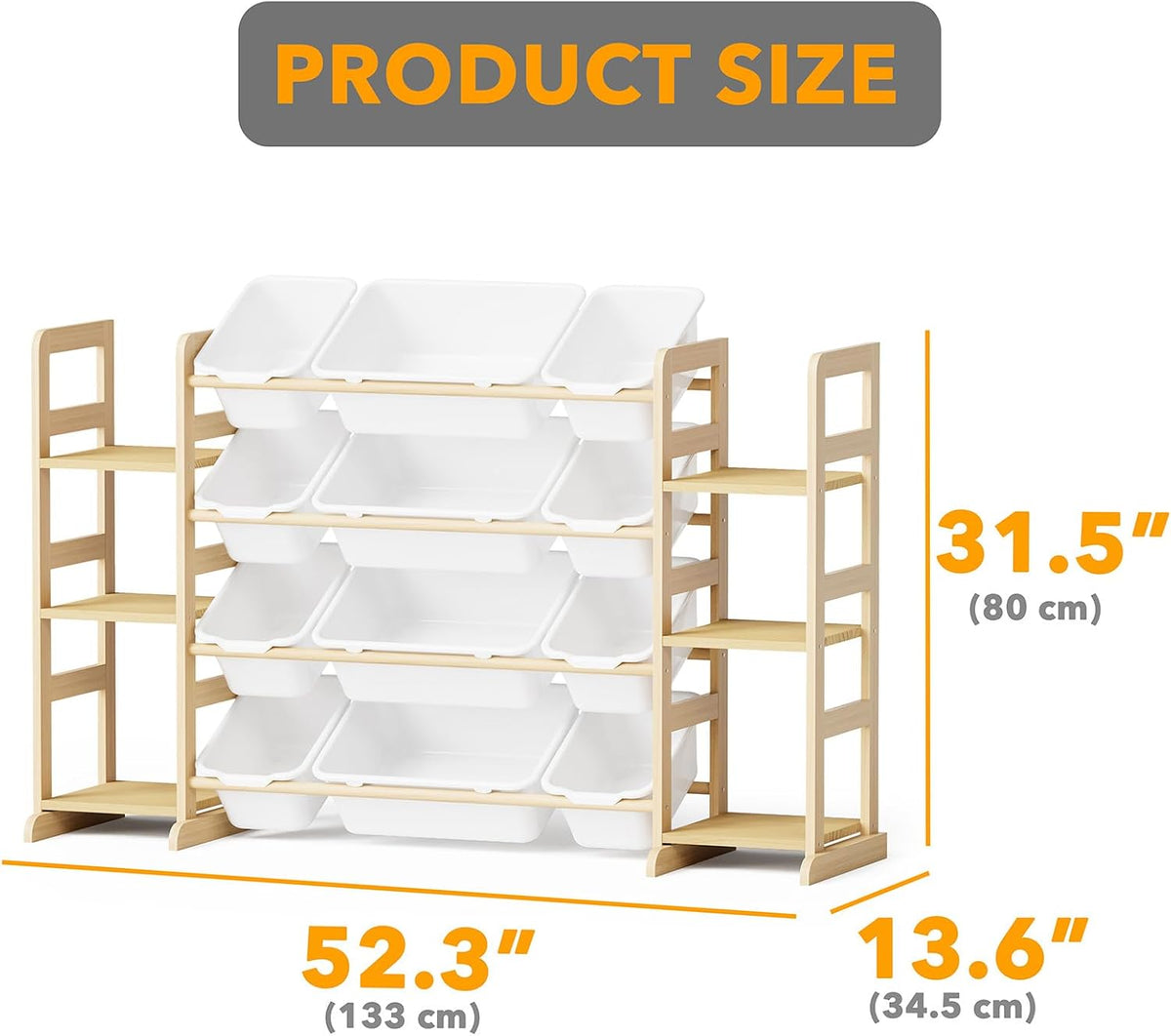 SpaceAid Toy Storage Organizer with 6 Shelves and 12 Bins, Bookshelf/Bookcase, Kids Bin Shelf, Toys Box for Playroom Organization for Bedroom & Room Decor, White, 52.3" W