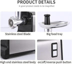 Portable Meat Mincer, 350WElectric Meat Grinder with Aluminum Alloy Tray, 3 Different Hole Diameter Cutting Boards and Removable Parts, Time & Effort Saving and Easy to Clean, for Home, Kitchen