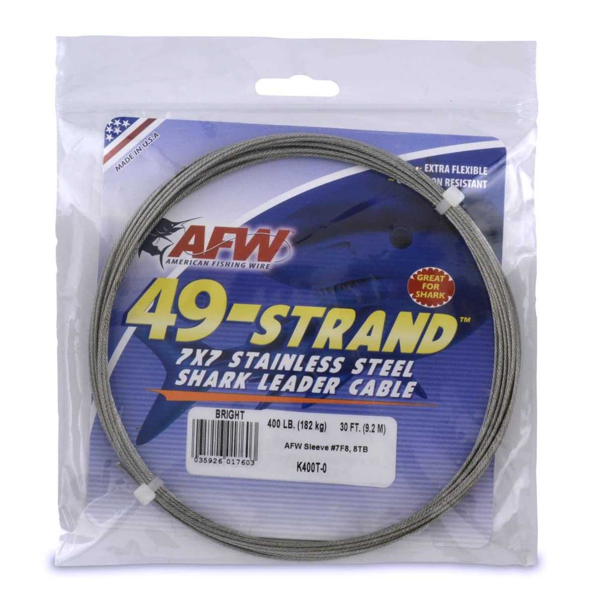 AFW Fishing Wire 49 Strand, 7x7 Stainless Steel Leader Cable, 90lb to 900