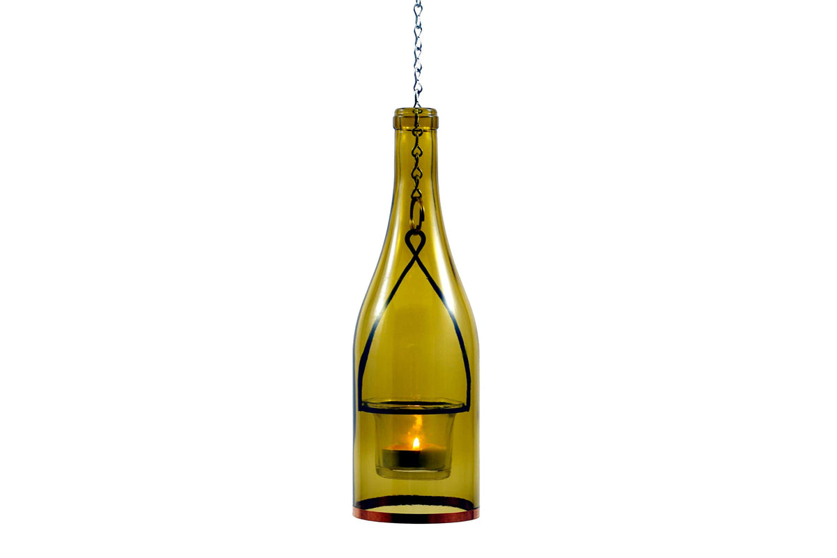 Blue Ridge Mountain Gifts Hanging Wine Bottle Indoor/Outdoor Lantern Lights - Decorative Lights Votive Candle Holder, Great for Rustic Wedding Decorations, Patio Decor, or Garden Decor, Yellow (4pcs)