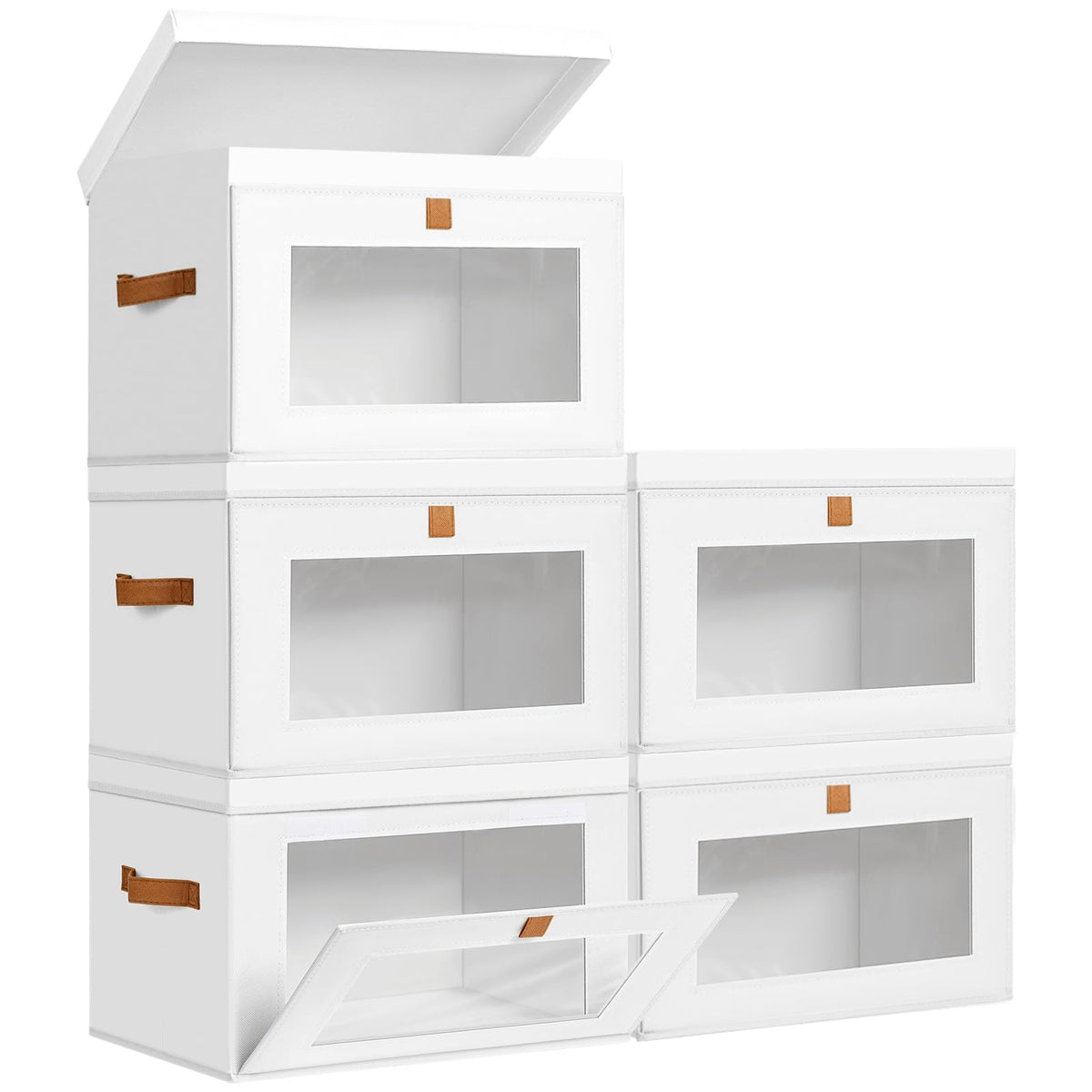 DIMJ Storage Bins with Lids - 8 Pack Large Fabric Closet Organizer with Window & Handles, Collapsible Decorative Storage Boxes for Shelves Under Bed, Books Clothes Blankets Sweaters Organization