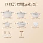 27piece Kitchen Pots And Pans Set Ceramic Home Nonstick Cookware Sets,a Heat-Resistant Glass Lid And Handles,Silicone Kitchenware Included|For Induction Cooktops Dishwasher Safe（Beige Sleek Style）