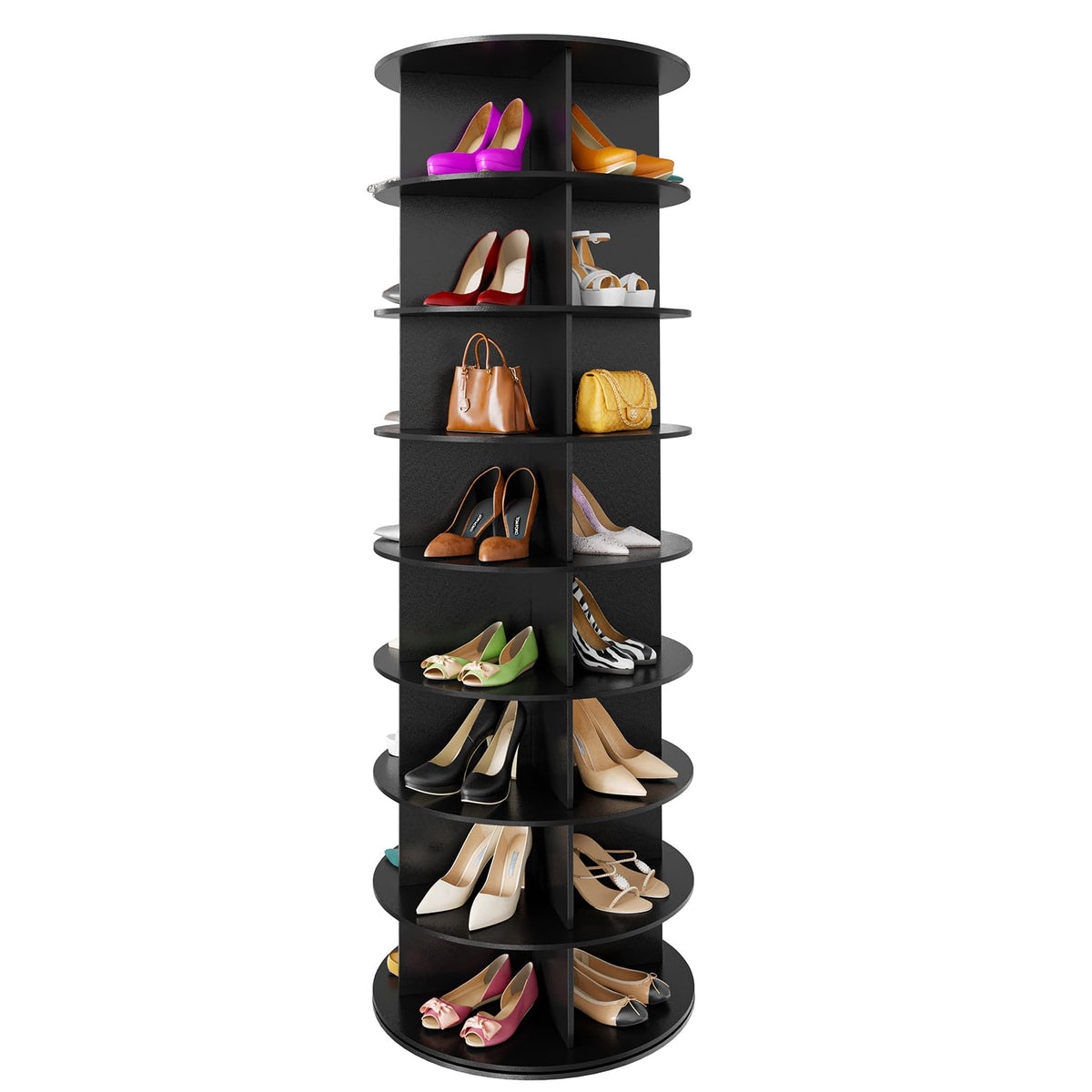 SpaceAid 7 Tier Rotating Shoe Rack Tower, Spinning Shoe Display Lazy Susan, Revolving 360 Shoe Rack Storage Round Carousel, Vertical Handbag Rotate Shoes Closet Organization (7-Tier White)