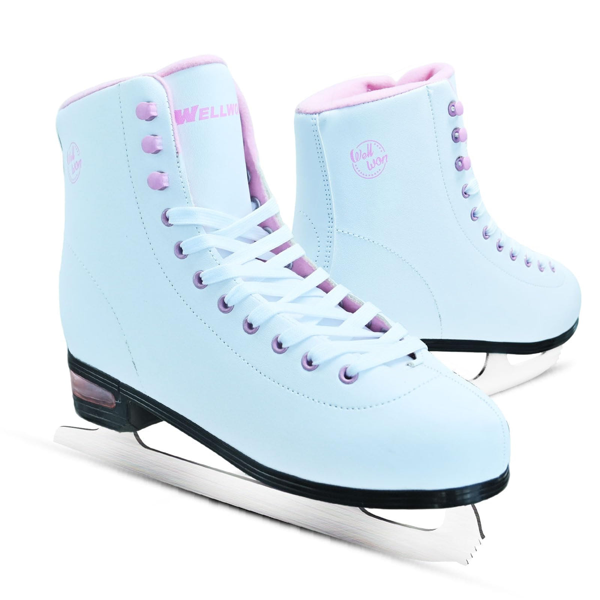 Ice Skates for Women, Adult Figure Skates with Air Cushion, Classic White Figure Skating Shoes Size 5 6 7 8 8.5 9 10 10.5 with Velvety Lining for Indoor& Outdoor