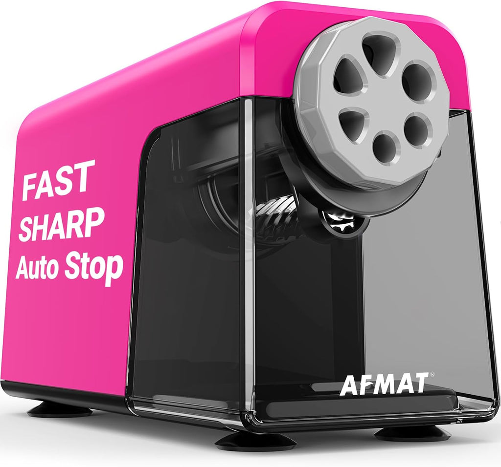 AFMAT 6 Holes Electric Pencil Sharpener Heavy Duty, 2 Pack (Gray + Pink)