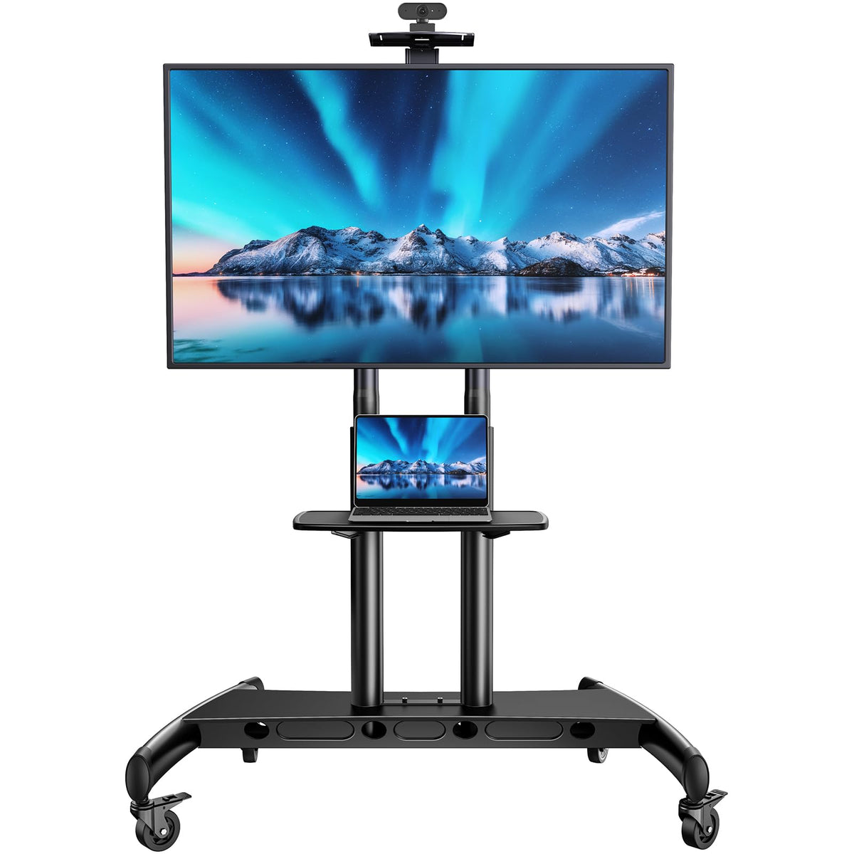 PERLESMITH Rolling TV Stand on Wheels for 32-83 Inch Screens up to 110lbs, Mobile TV Cart Height Adjustable Portable Outdoor TV Stand Tilt Rolling TV Cart with Shelf Max VESA 600x400mm PSTVMC03
