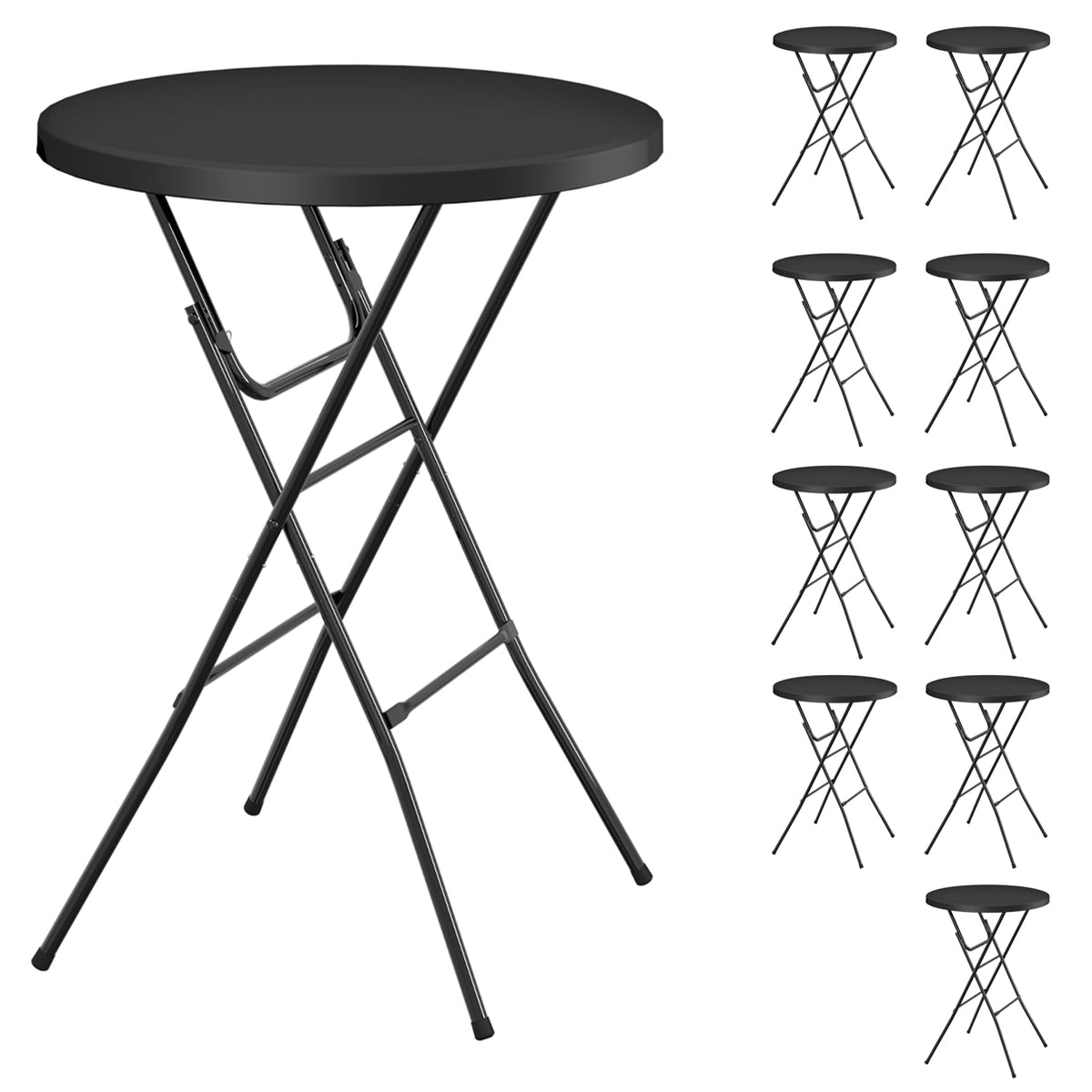 24" Round Folding Table, Plastic Bar Height Tables for Parties Black