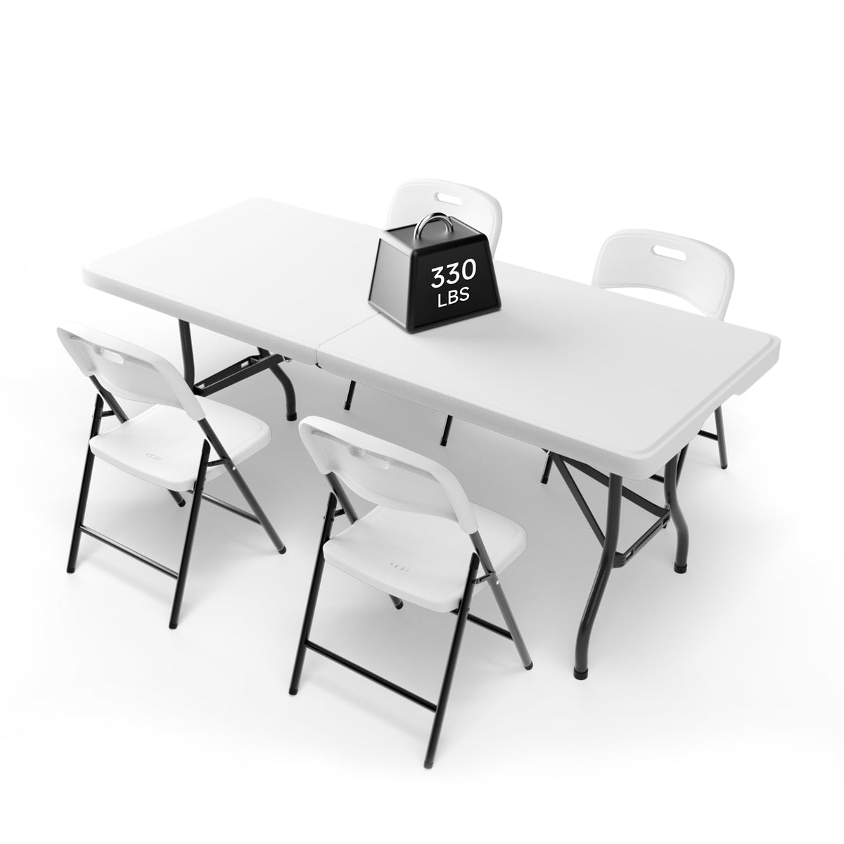 Portable 6-Piece Folding Table and Chairs Set – Heavy-Duty 6ft Camping & Party Furniture for Indoor/Outdoor Events (All-Weather, Black)