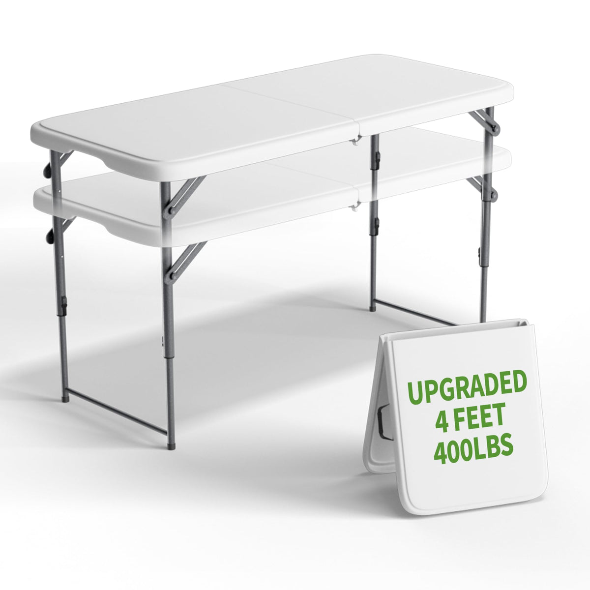 4 FT Folding Table, 3-Position Adjustable Height, Heavy Duty 400 lbs Capacity, Portable Table for Camping, Party, Indoor & Outdoor (Black Wood Grain, 2 Pack)