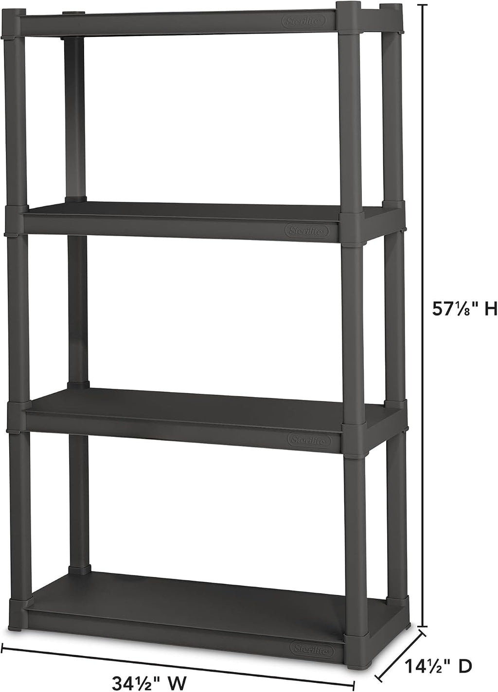 Sterilite 4 Shelf Unit, Heavy-Duty Plastic Utility Storage Rack, 2-Pack