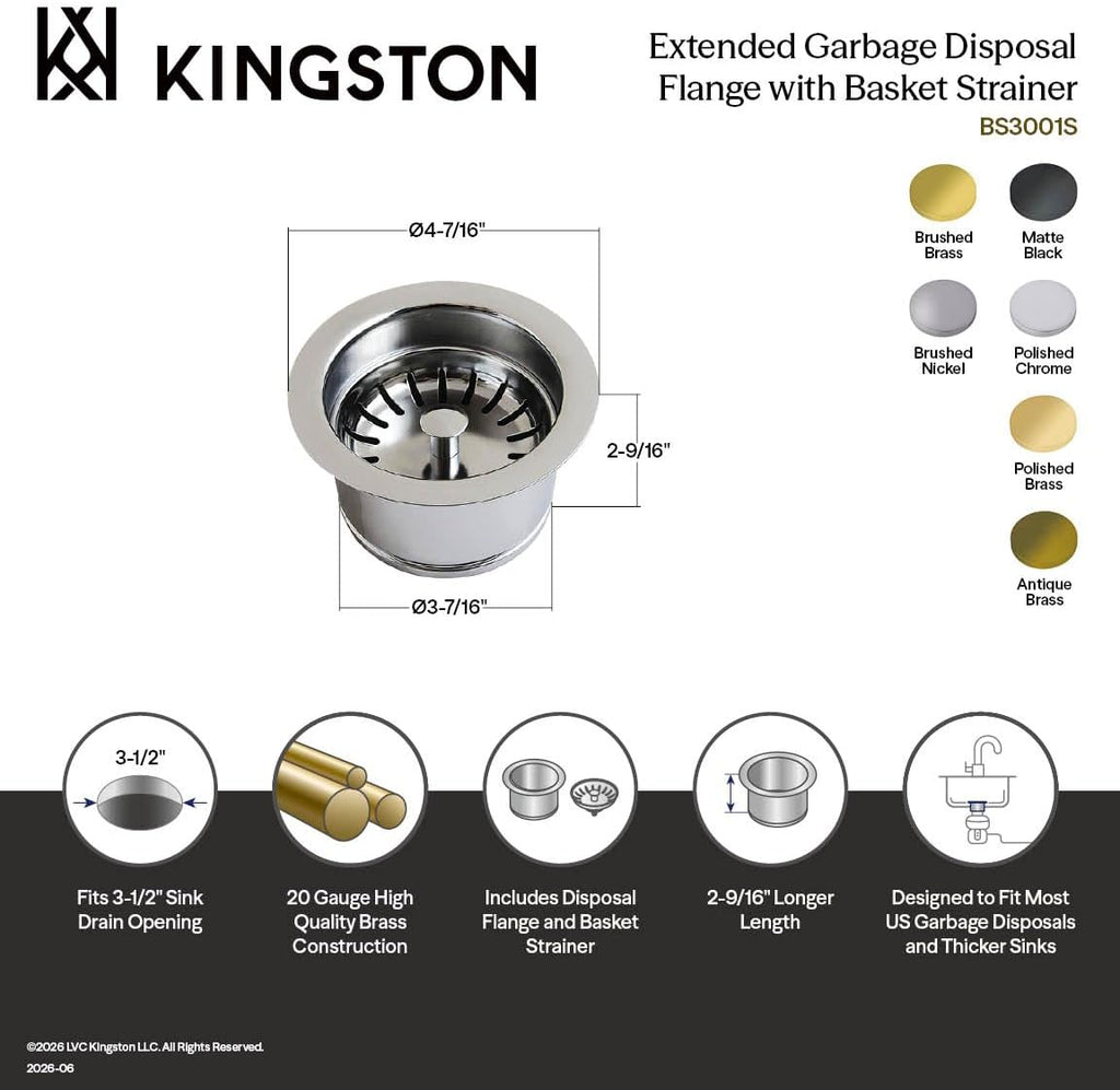 Kingston BS3002S Garbage Disposal Flange, Polished Brass