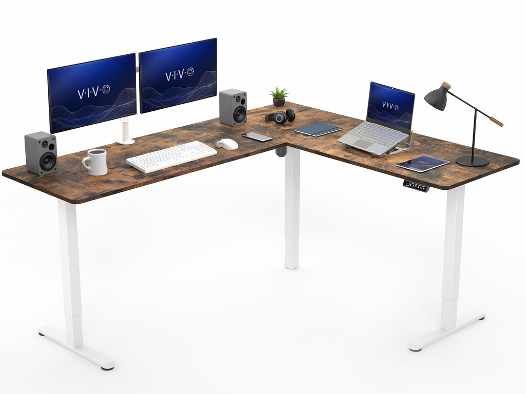 VIVO Light Wood 63 x 55 in Corner Standing Desk, DESK-E3CTGC