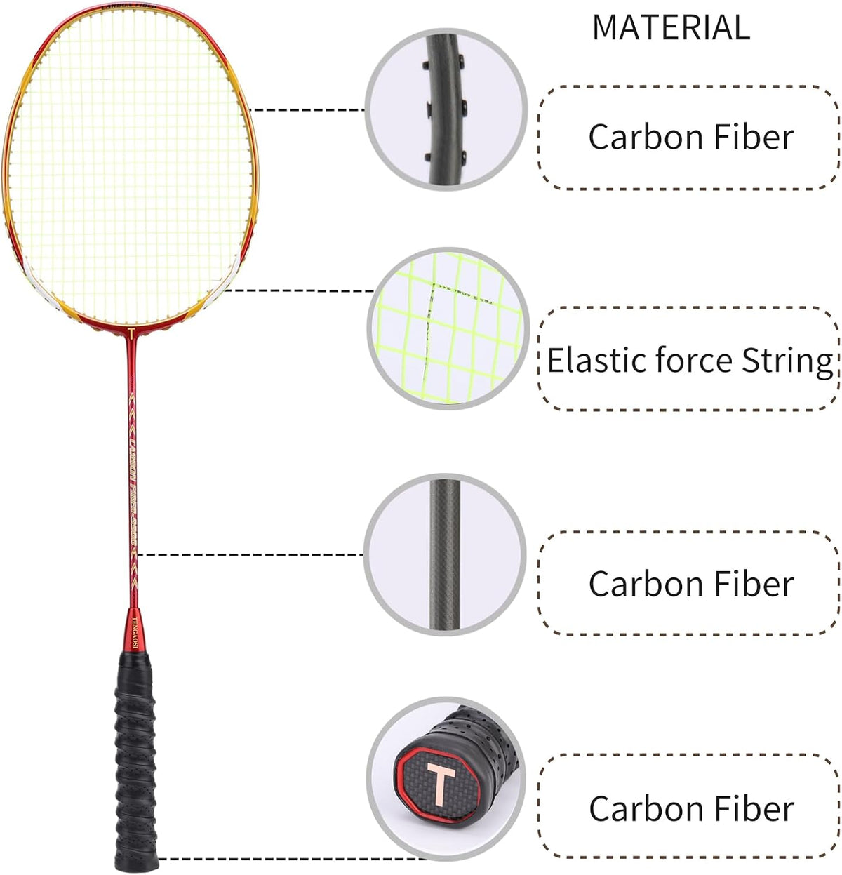 2 Player Graphite Badminton Racket Set - Including 1 Badminton Bag/1 Rackets/2 Feather Shuttlecocks/12
