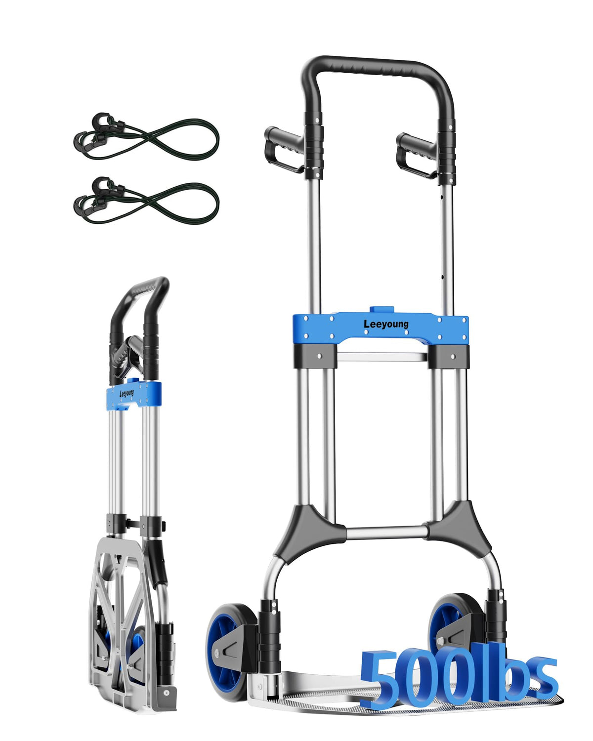Leeyoung Folding Hand Truck and Dolly,309 lb Capacity Aluminum Portable Cart with Telescoping Handle and PP+EVA Wheels