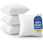 AM AEROMAX 18x18 Memory Foam Throw Pillow Inserts, 4 Pack, Square, White