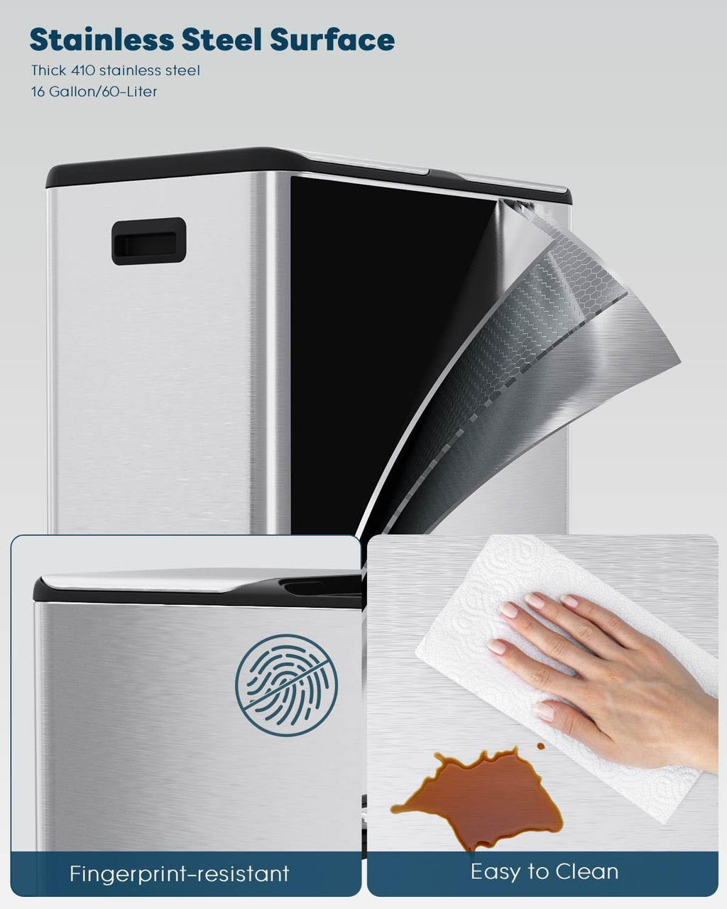 ComfyCorner 16 Gal (2 x 30 L) Dual Trash Can with Odor Control Box