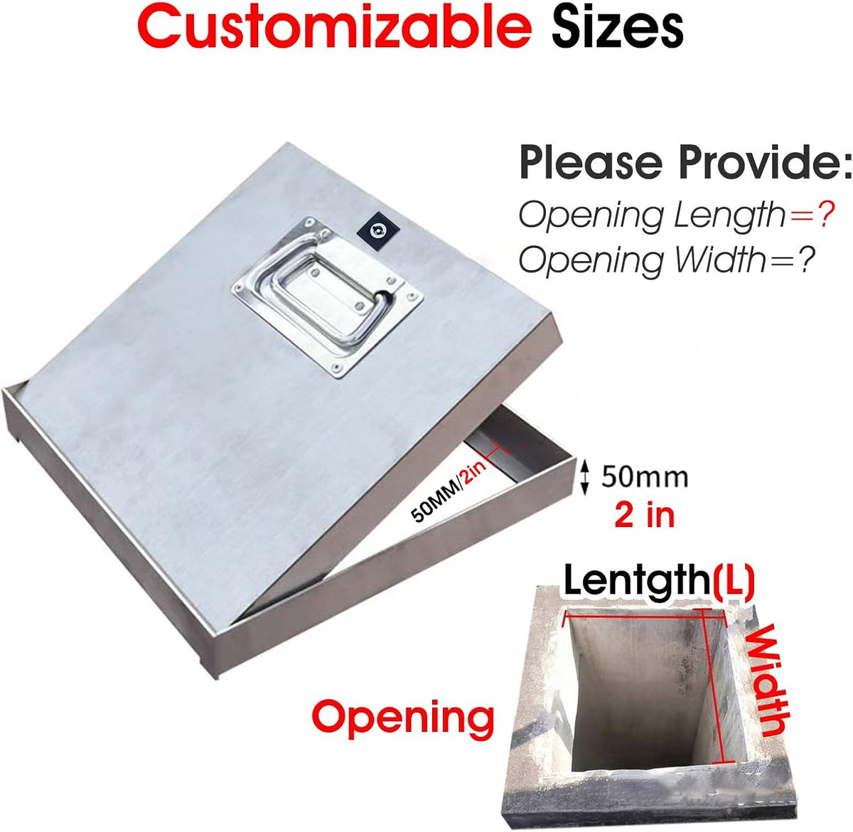 ZAQYCM Crawl Space Access Door Exterior, Stainless Steel Yard Sewer Manhole Cover with Lock and Handle, Basement Window Well Covers Customizable 32 30 28 24 22 20 Inch Wide(WxL 20x23in)