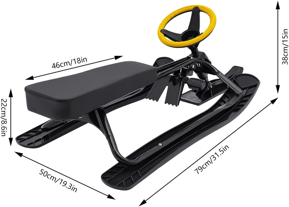 Kart Snow Sled, Steering Snow Sled, Snow Sled for Kids, 220Lb, Kart Style, Steering & Brakes, 31In Baseboard, Ski Sand Grass, 3-15Y, PU Seat