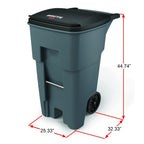 Rubbermaid Commercial Products Brute Rollout Trash Can, Gray, 65-Gallon