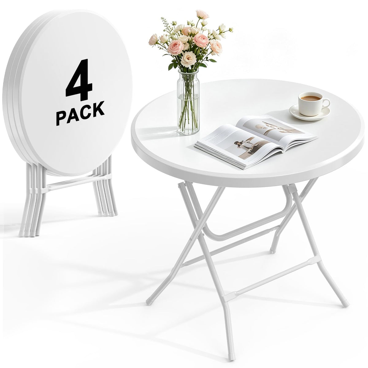 24" Round Folding Table, Plastic Bar Height Tables for Parties Black