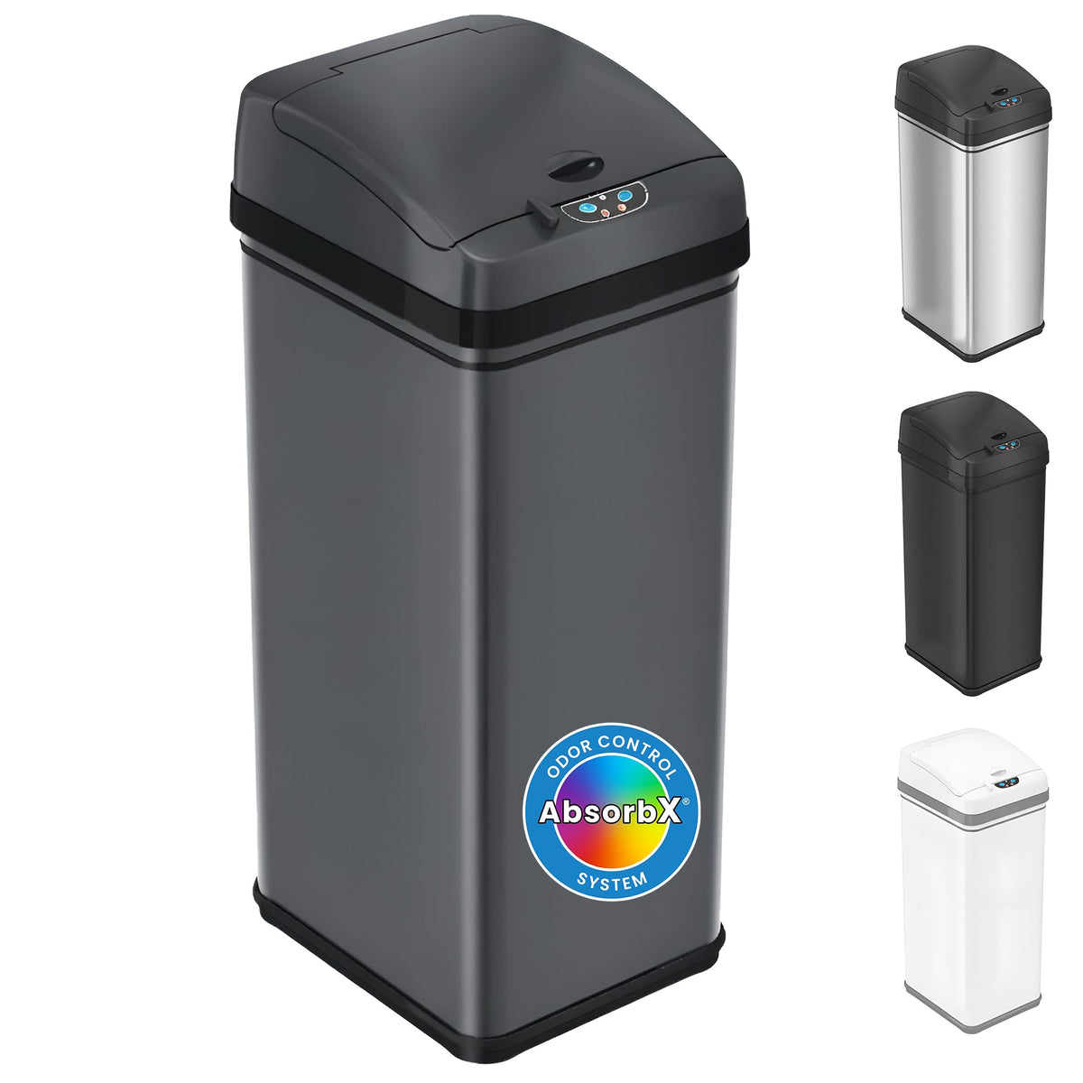 iTouchless Patented 13 G Stainless Steel Sensor Trash Can | AbsorbX Filter