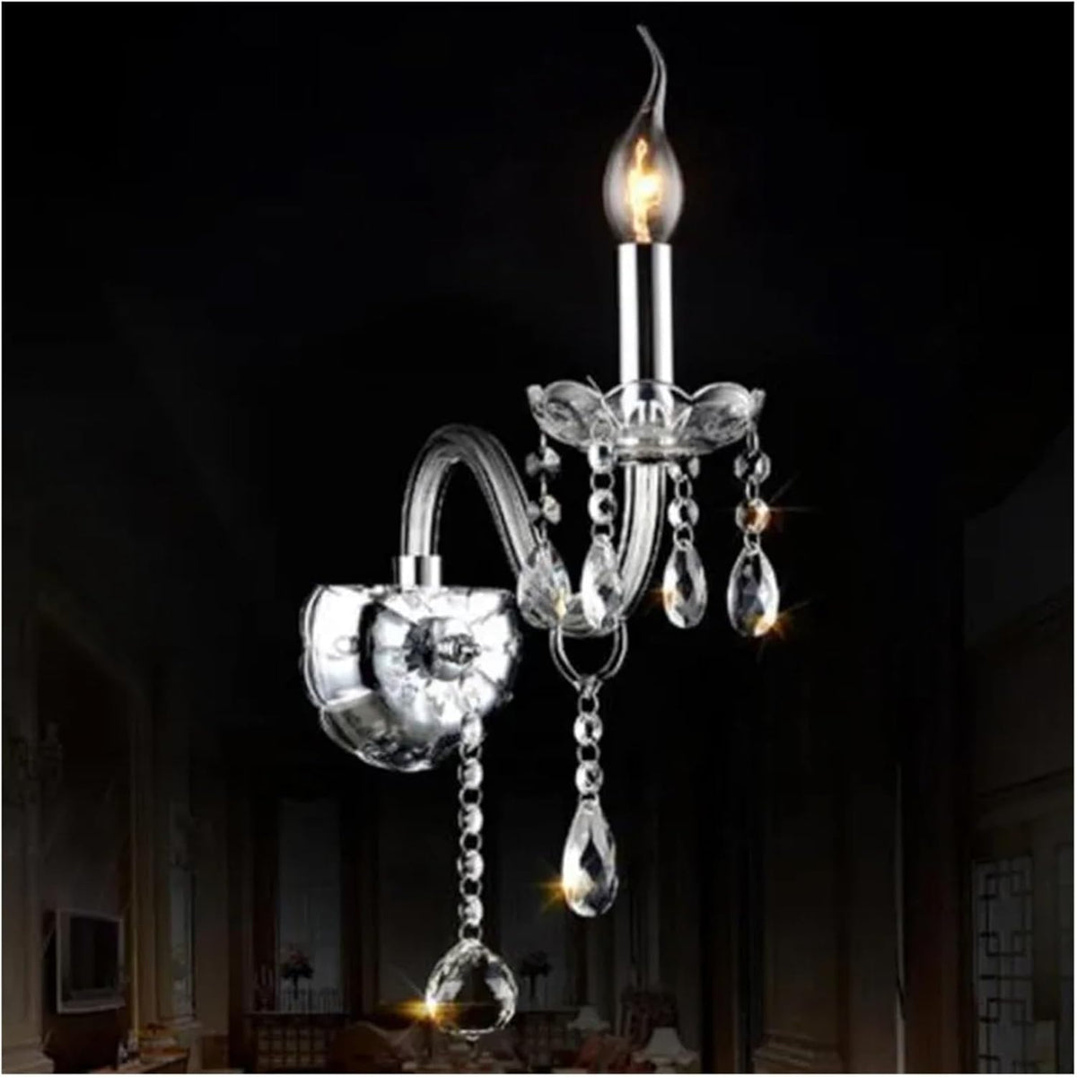 Modern Elegant Transparent Crystal Chaners Multi Arms European Style Optional Lustres De Cristal Chaner LED Without Shade Wall Lamp E14 Lustre,for Home Decor (1 Arm)