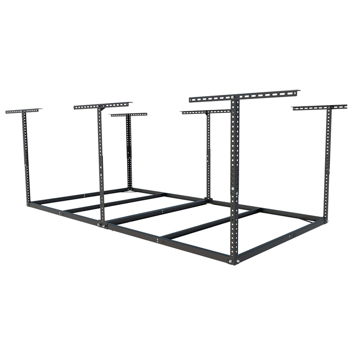 FLEXIMOUNTS 4x8 Overhead Garage Ceiling Storage Rack with 6 Hooks, Black