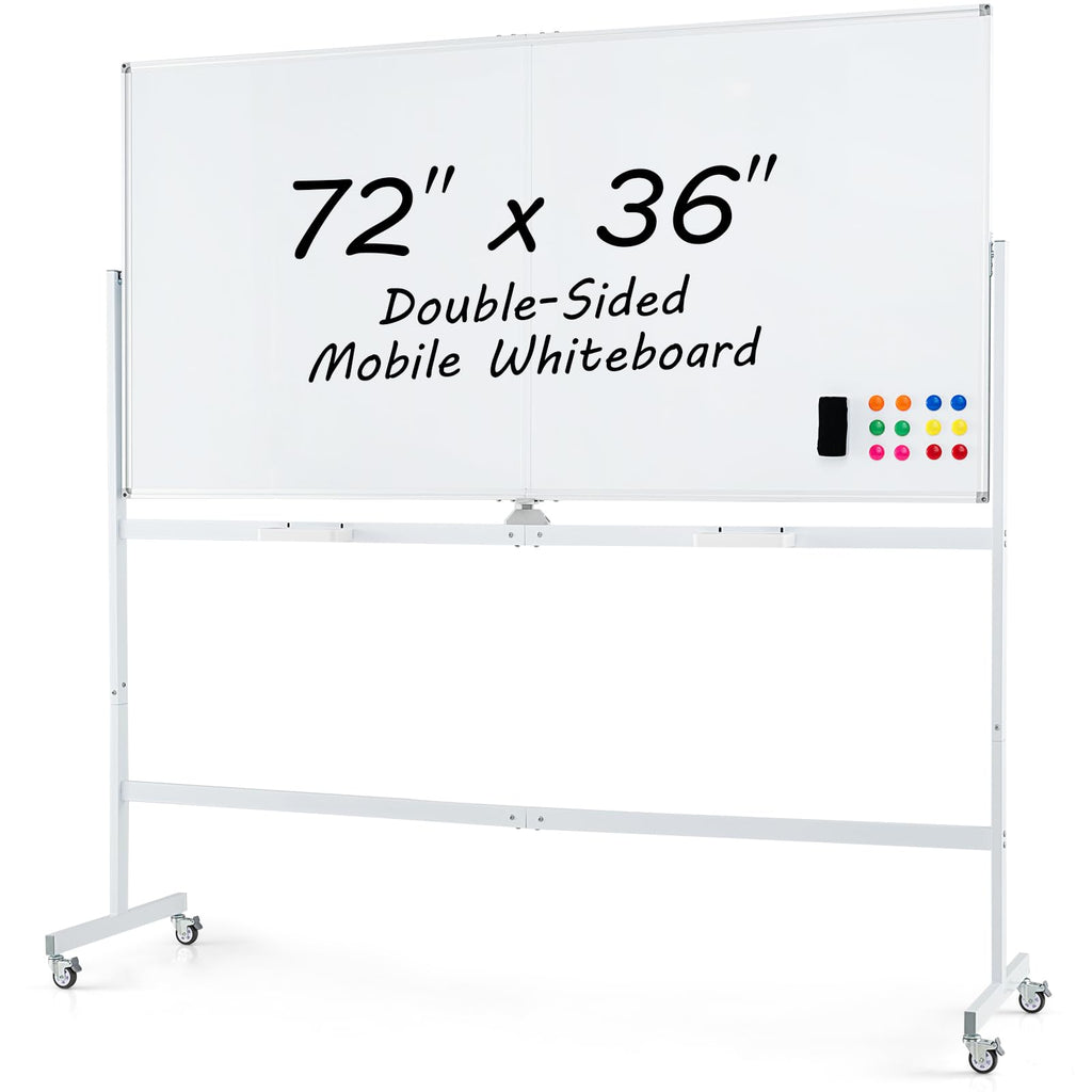 Goplus Rolling Whiteboard, 72" x 36" Large Double-Sided Dry Erase Board