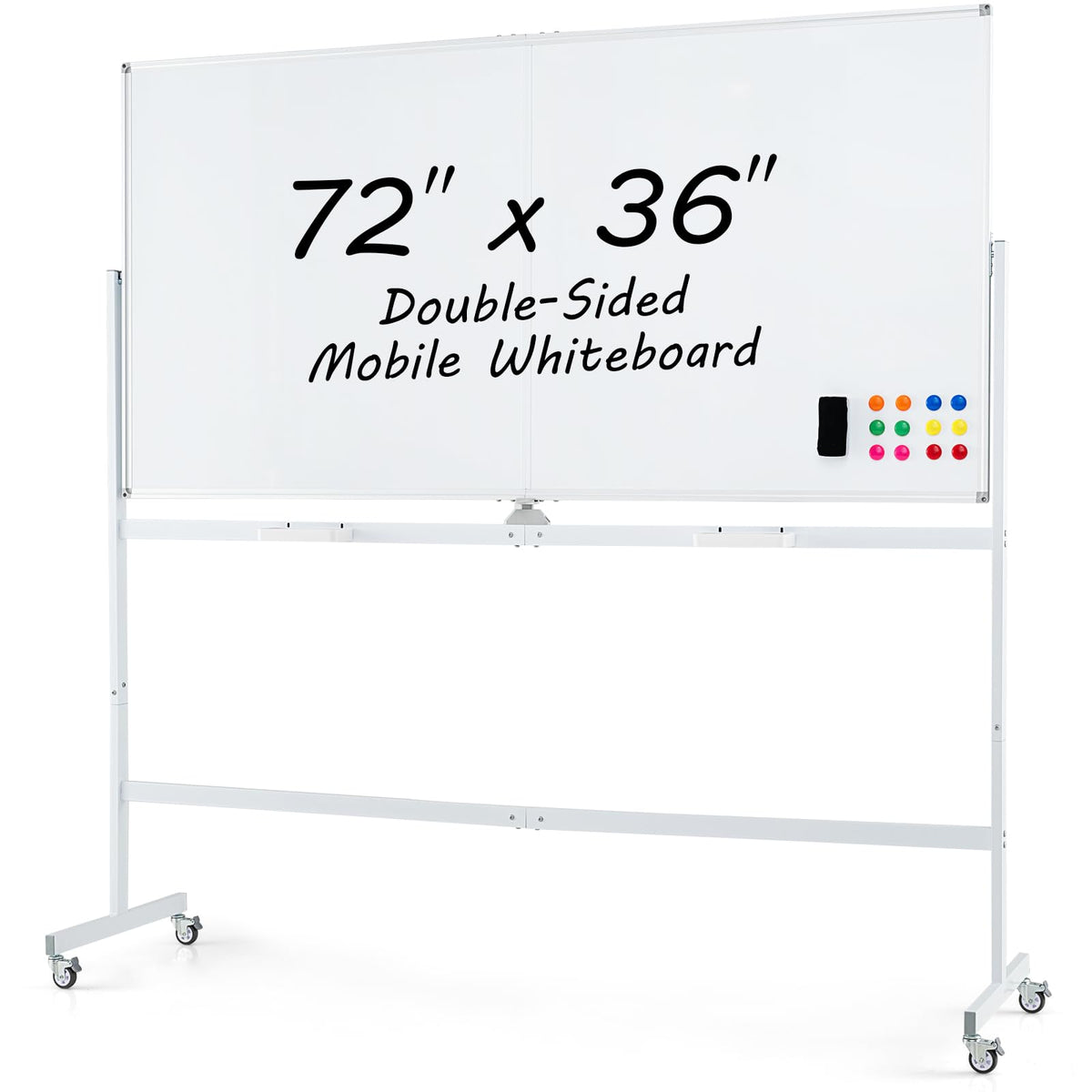 Goplus Rolling Whiteboard, 72" x 36" Large Double-Sided Dry Erase Board