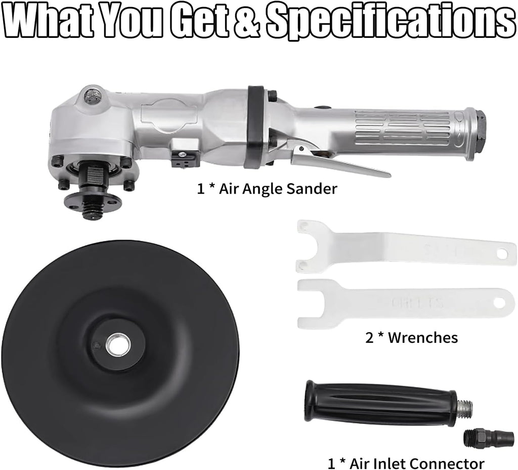7 In Pneumatic Angle Sander, Polishing Machine Air Angle Floor Stones Grinder, 4500RPM Heavy Duty Air Sander for Floors Stones Cars Ships Motorcycles