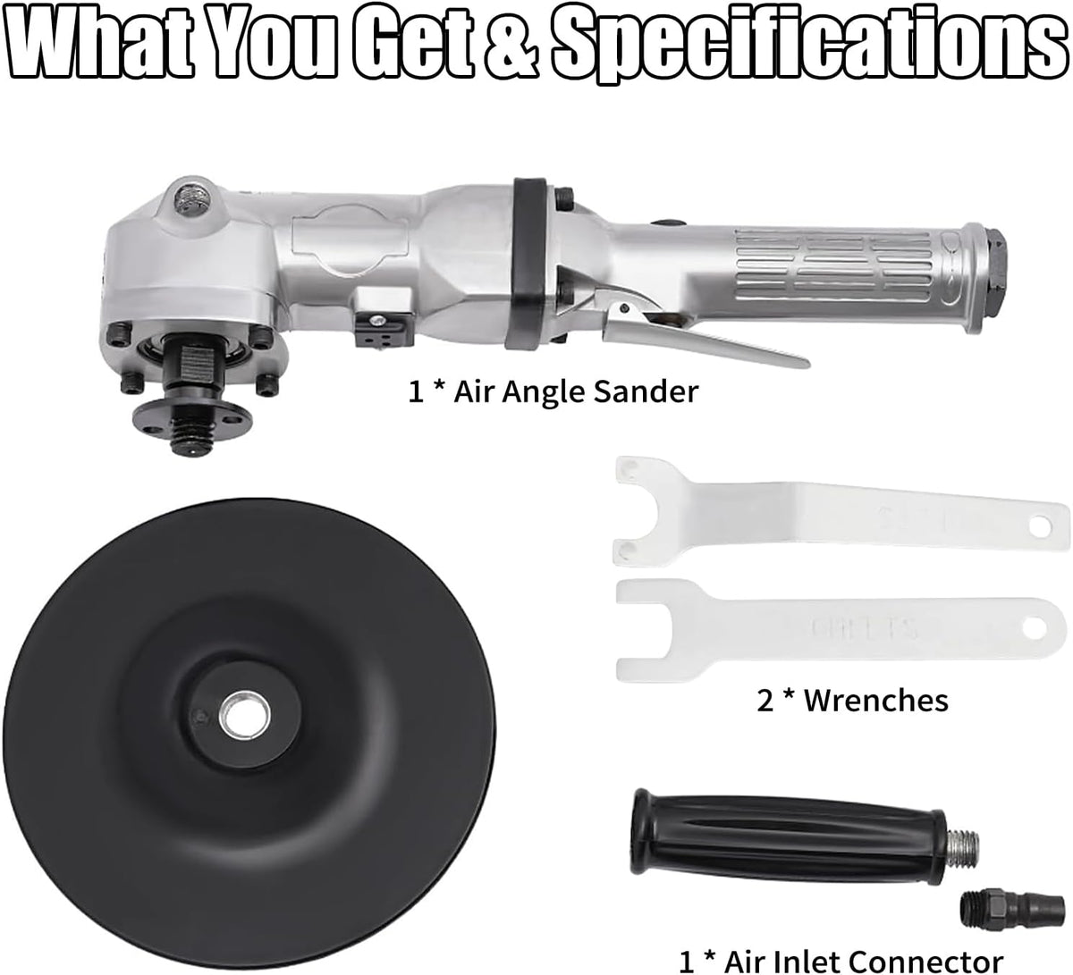 7 In Pneumatic Angle Sander, Polishing Machine Air Angle Floor Stones Grinder, 4500RPM Heavy Duty Air Sander for Floors Stones Cars Ships Motorcycles