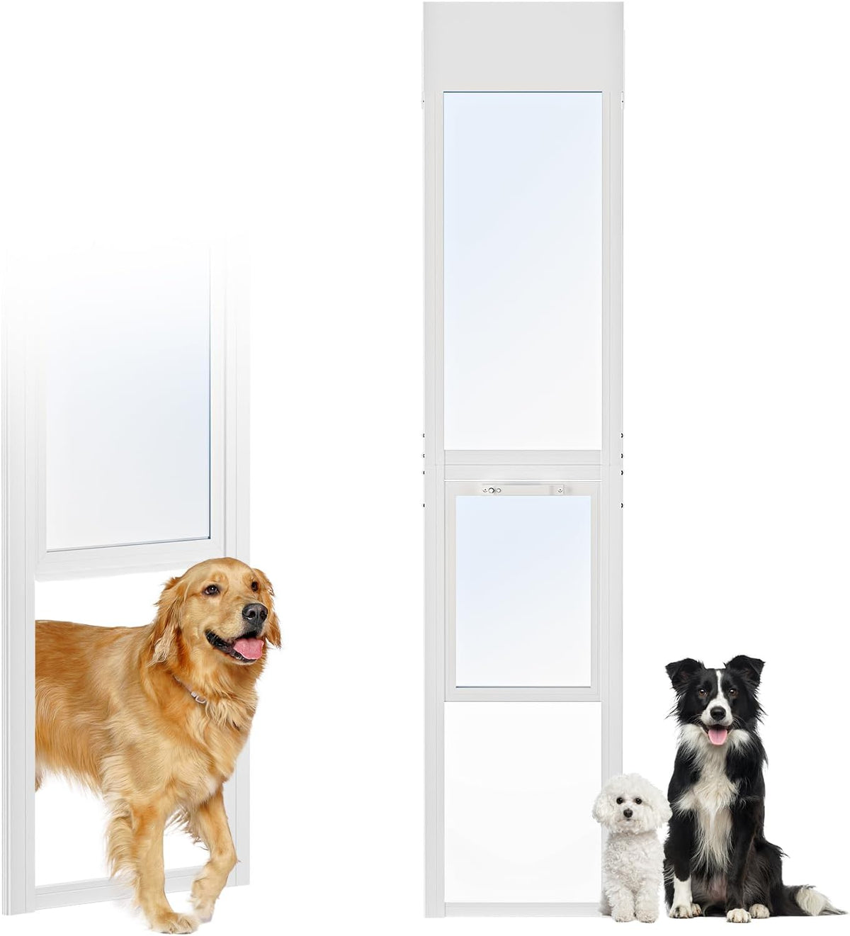 Dog Door for Sliding Glass Doors, 68.9" to 74.8" Height Adjustable Pet Door, Two Piece Design Sliding Glass Dog Door with Security Lock for Apartments, Rentals, Patios