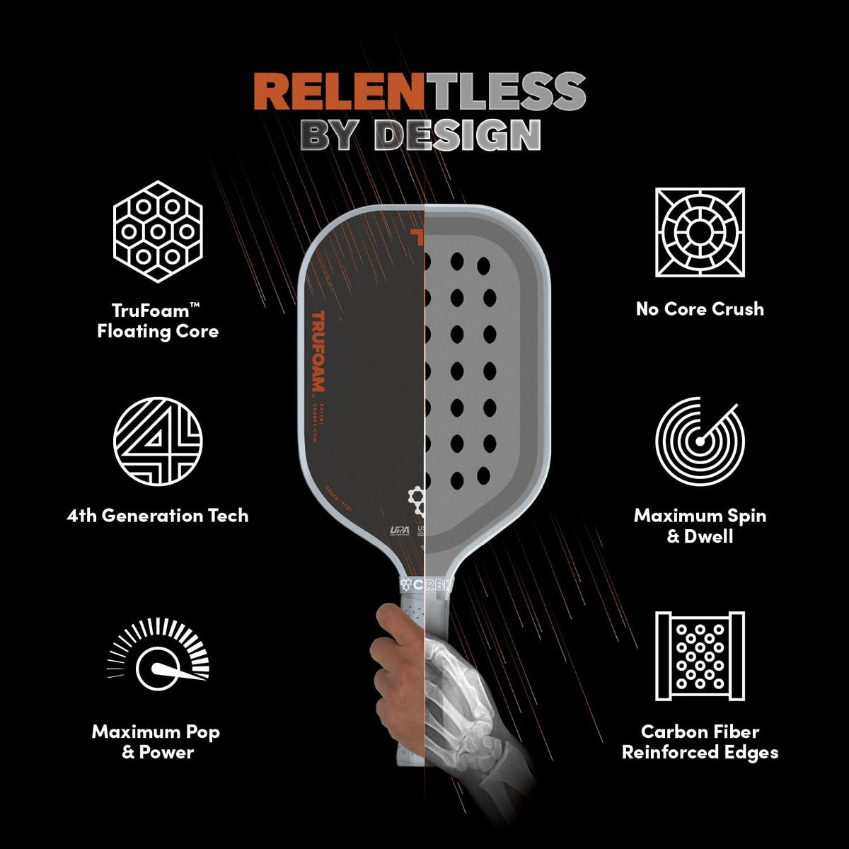 CRBN Pickleball - TruFoam Barrage - Carbon Fiber Pickleball Paddle